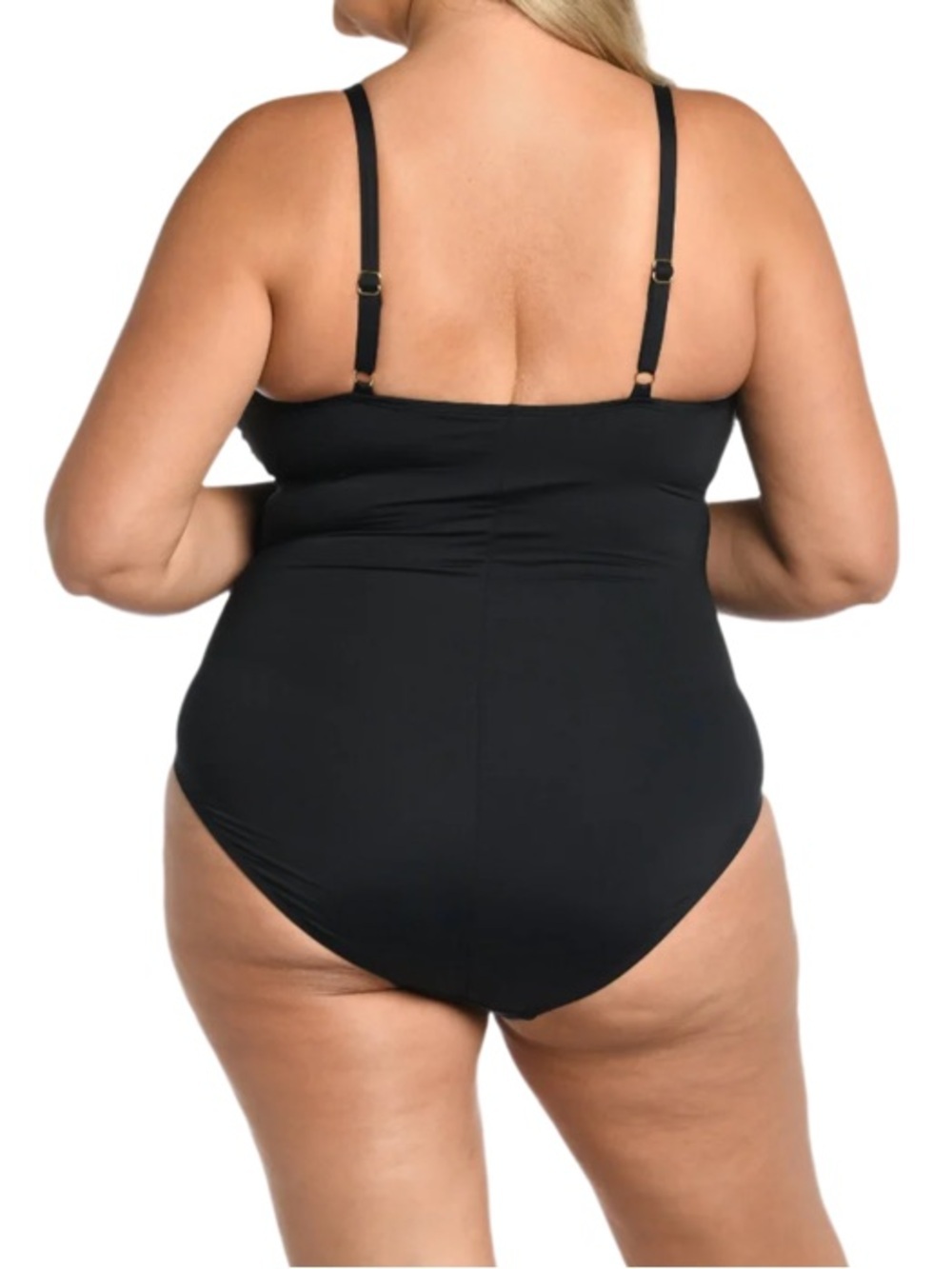 La Blanca Black Ruched One-Piece Swimsuit Tummy Control Resort Beach Swimwear - Picture 2 of 10